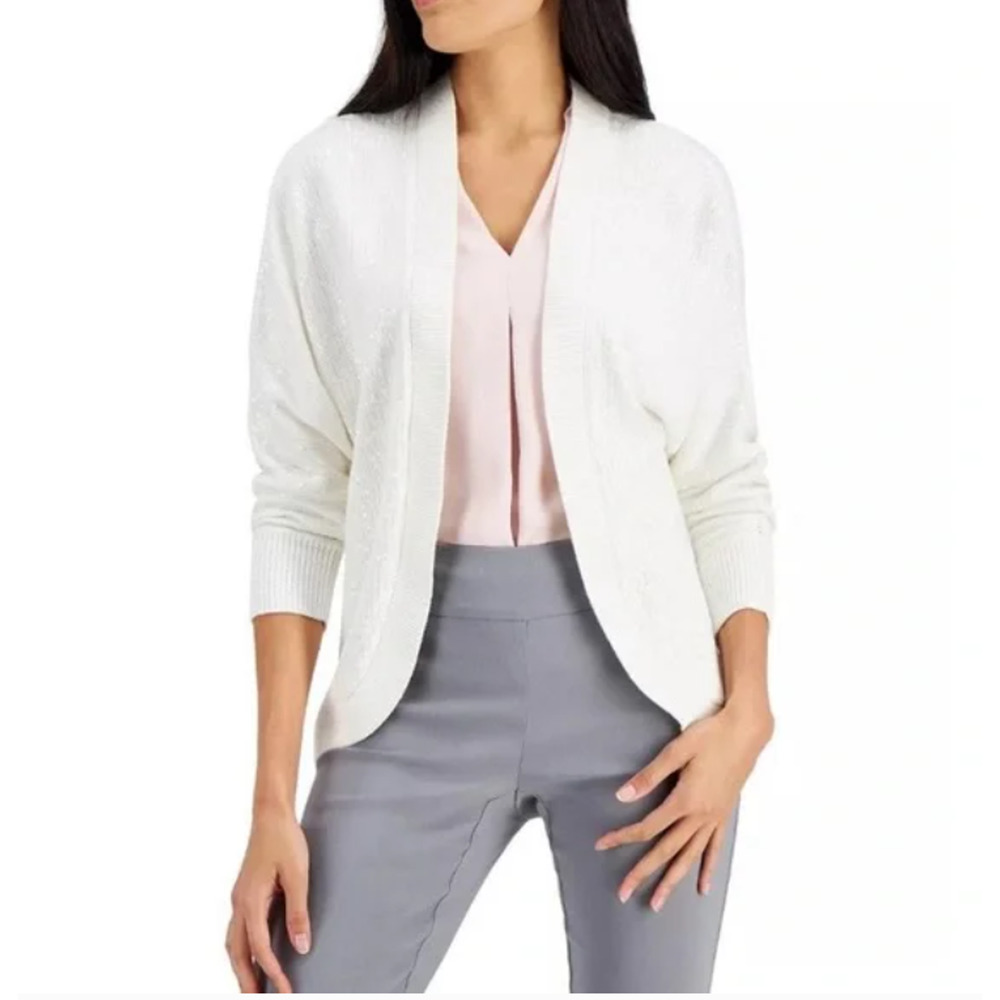 JM Collection Open Front Sequin Knit Cardigan